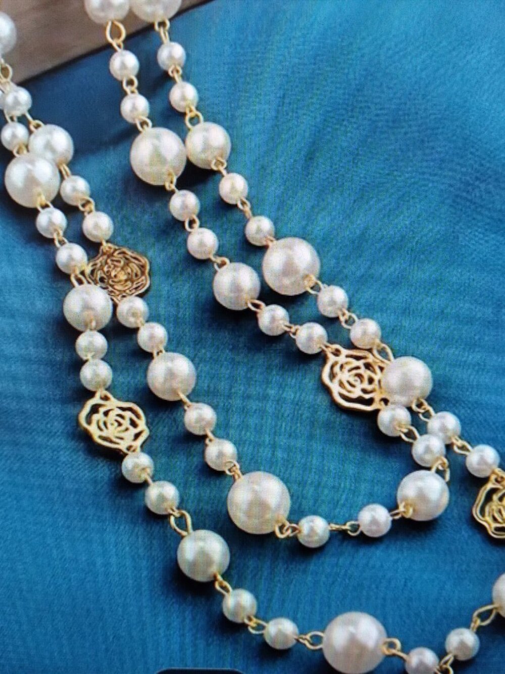 Elegant Stylish Women's Long Necklace ,Faux Imitation Pearl, Made in Italy